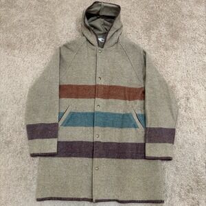 Vtg 80s Woolrich Wool Jacket 3 Point Striped Hudson Bay Hooded Womens Large USA